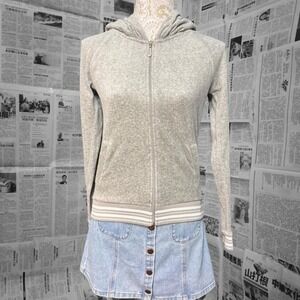 Juicy Couture Gray Zip Hoodie Rhinestone J Pull Y2K Streetwear Lounge Small